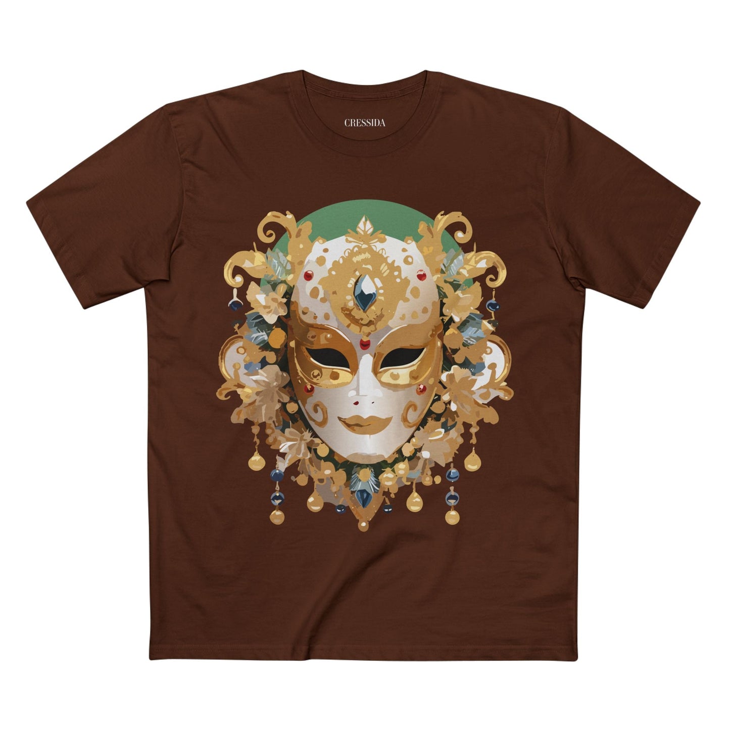 Carnival Mask Graphic T-Shirt Unisex 100 Cotton With Antique Gold Art Design Tee 16