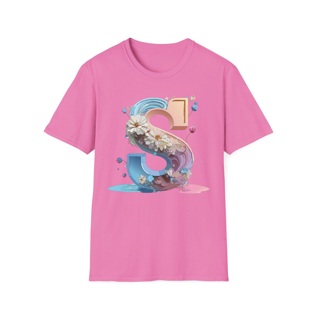 Floral Letter S T-Shirt | Pastel 3D Initial Monogram