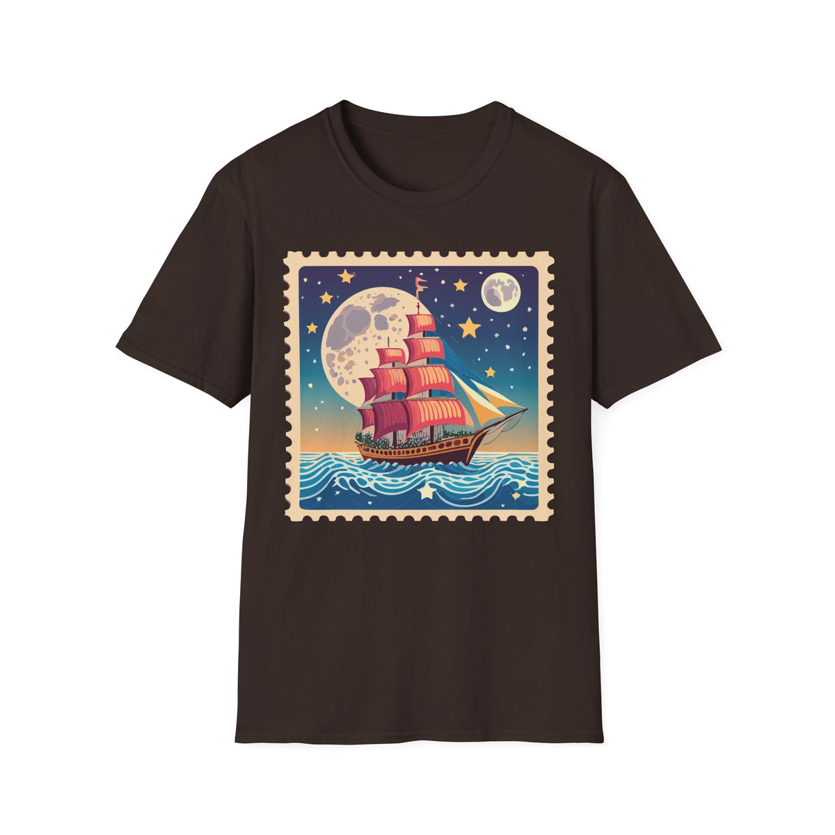 Vintage Sailing Ship Moon Poster T-Shirt | Nautical Ship Illustration