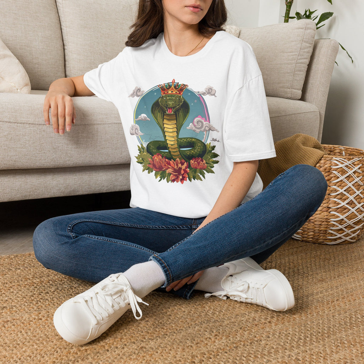 Crowned King Cobra T-Shirt | Snake Illustration, Regal Reptile Art