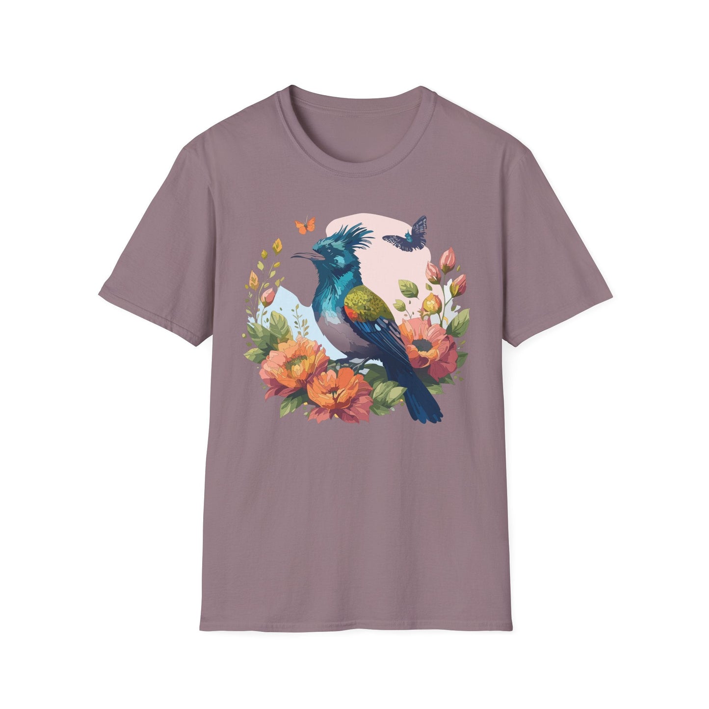 Floral Bird T Shirt Unisex Tee 100 Percent Ring Spun Cotton Softstyle Gildan 64000 Comfort Fit