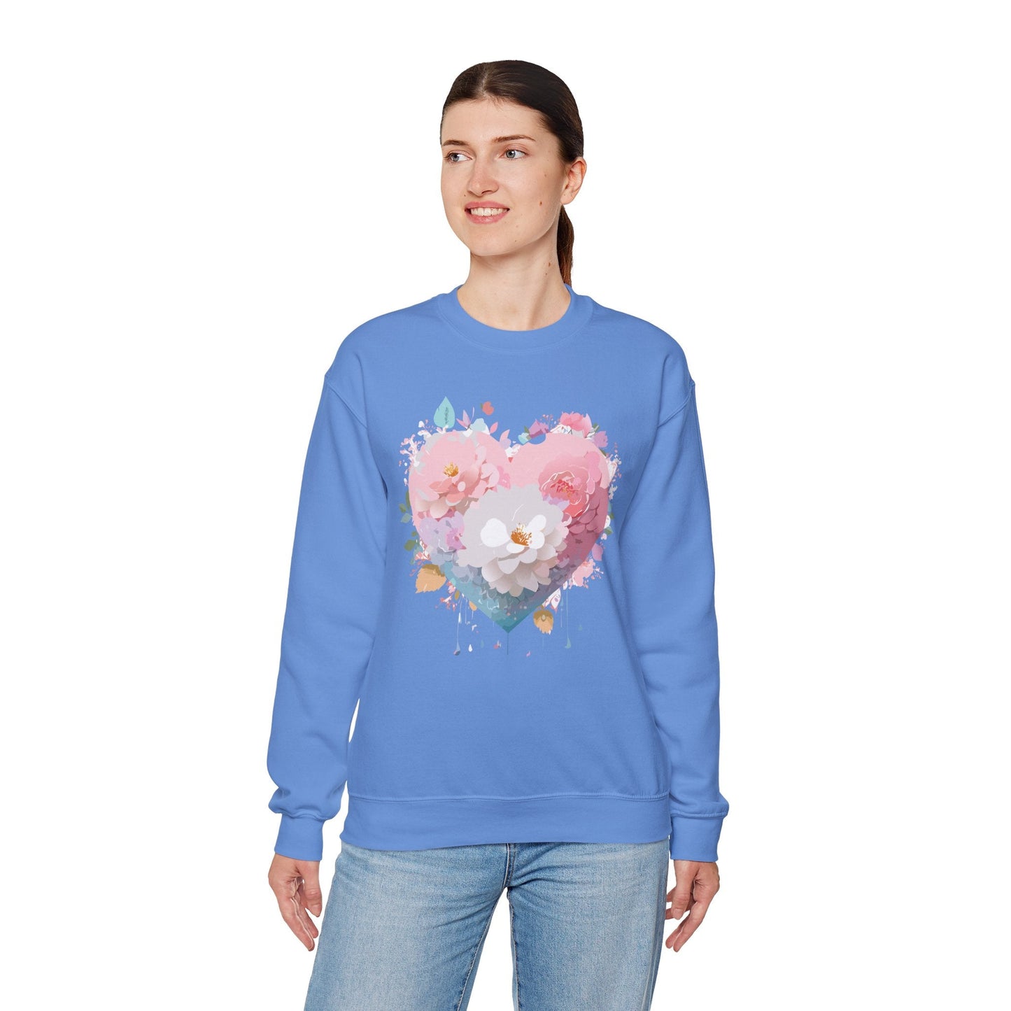 Unisex Floral Heart Sweatshirt For Valentines Day With Love Floral Print Crewneck