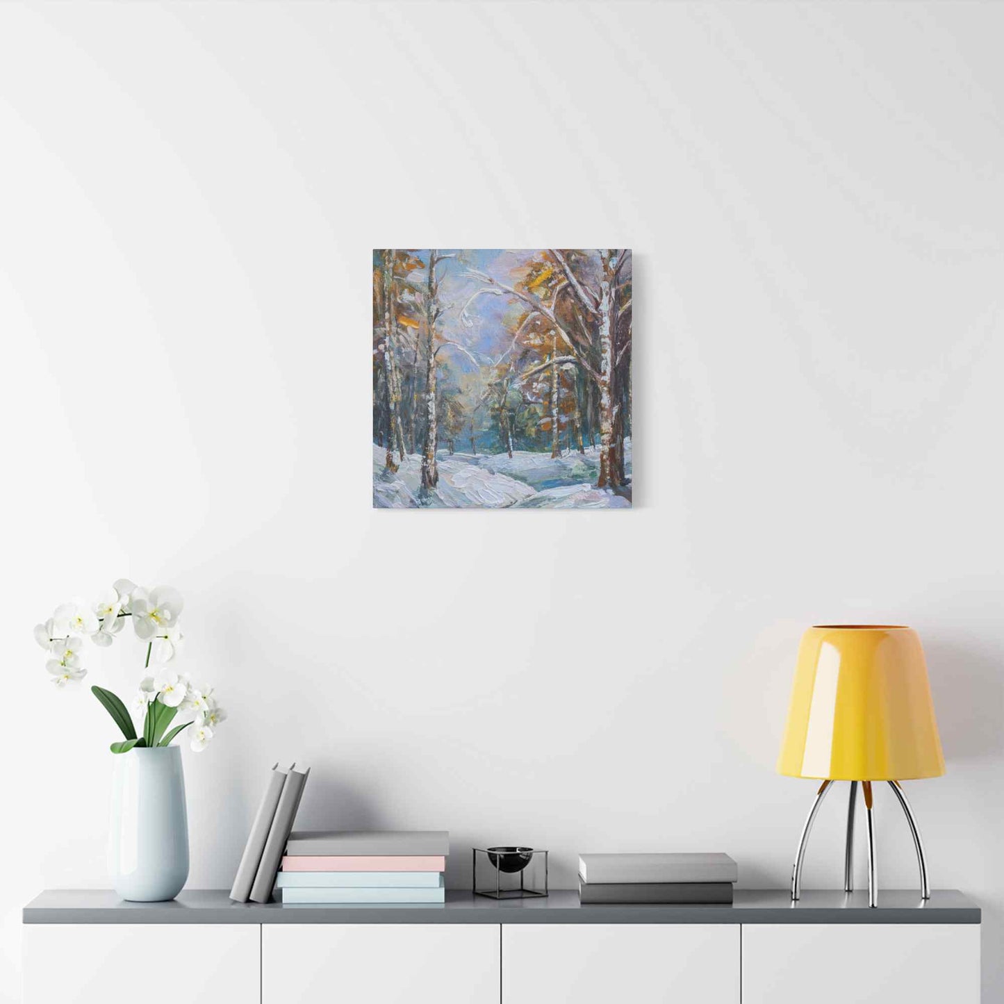 Snow Forest Print Canvas, Oil Paint Print 20x20, 24x24, 30x30, 32x32, 36x36 Art Design Print Pine-Wood Inner Frame MC-80
