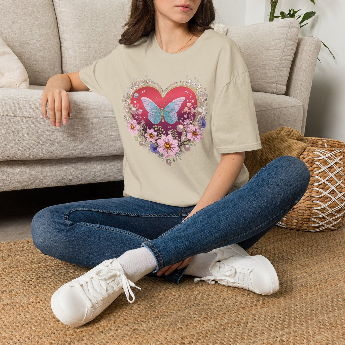 Butterfly Heart Floral Graphic Design Unisex 100 Cotton Gildan T-Shirt