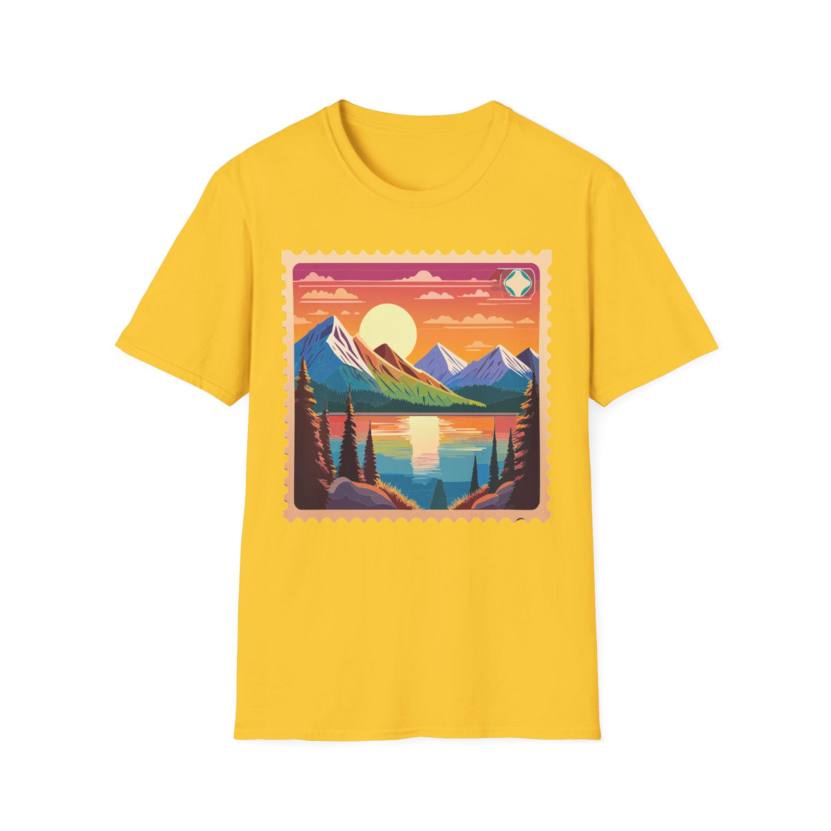 Sunset Mountain Lake landscape T-Shirt | retro postcard nature print