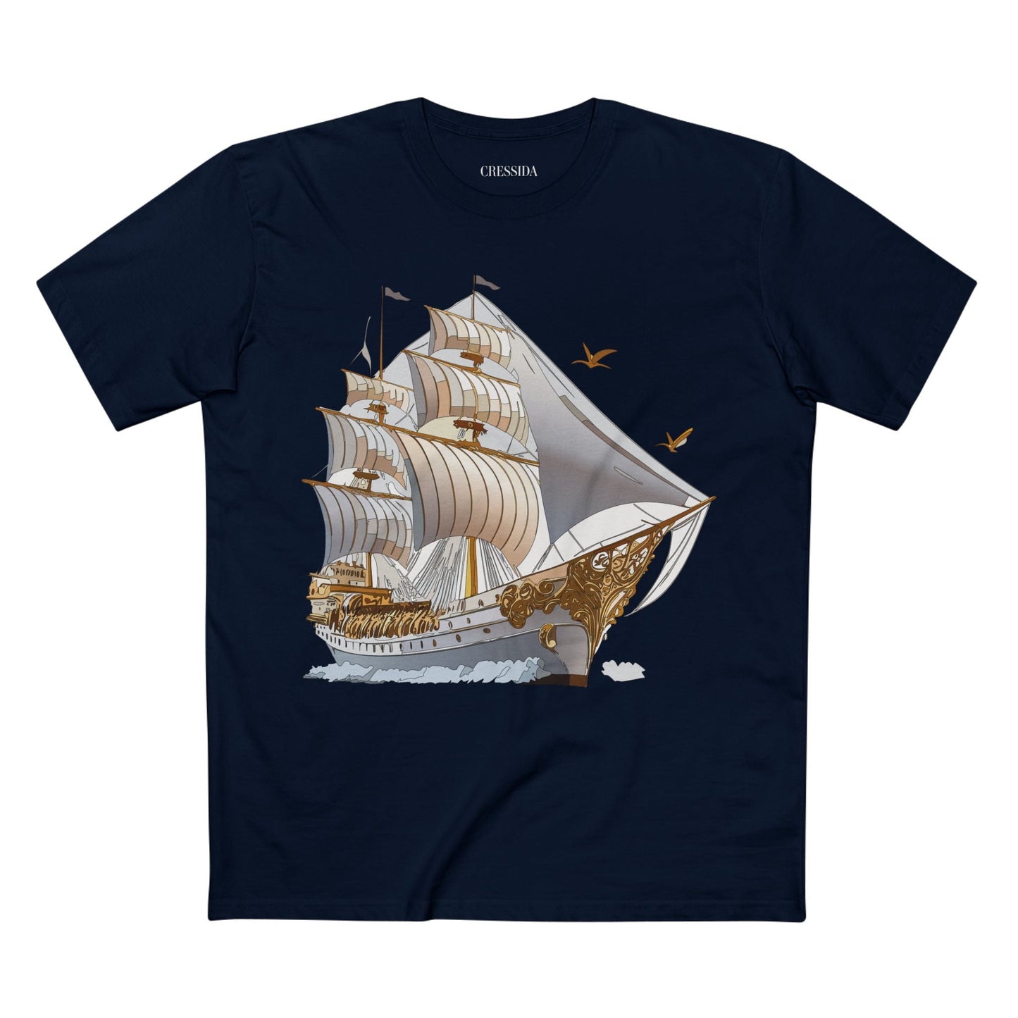 Ship Graphic Unisex 100 Cotton T-Shirt with Gold Frigate Art Design 16