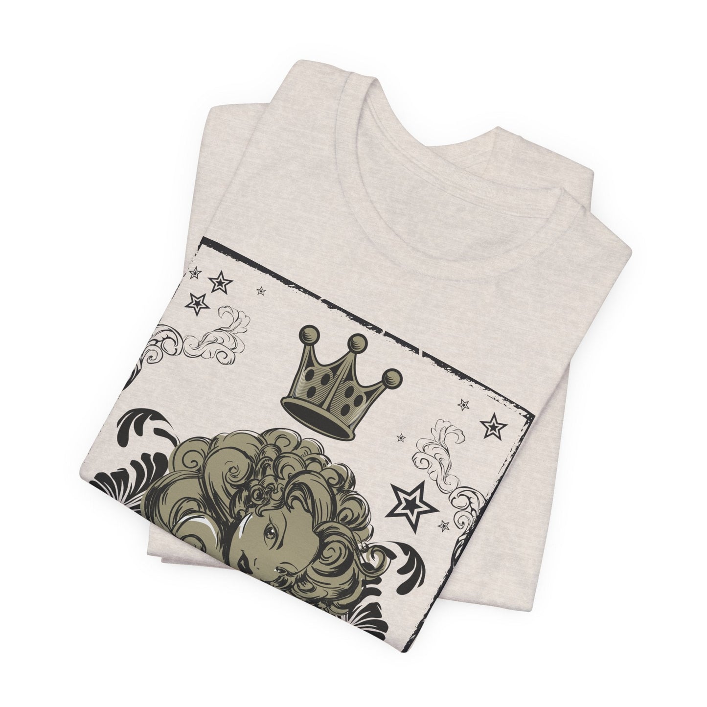 Crown Face Portrait Graphic Tee Vintage Floral Illustration Rock Band T-Shirt