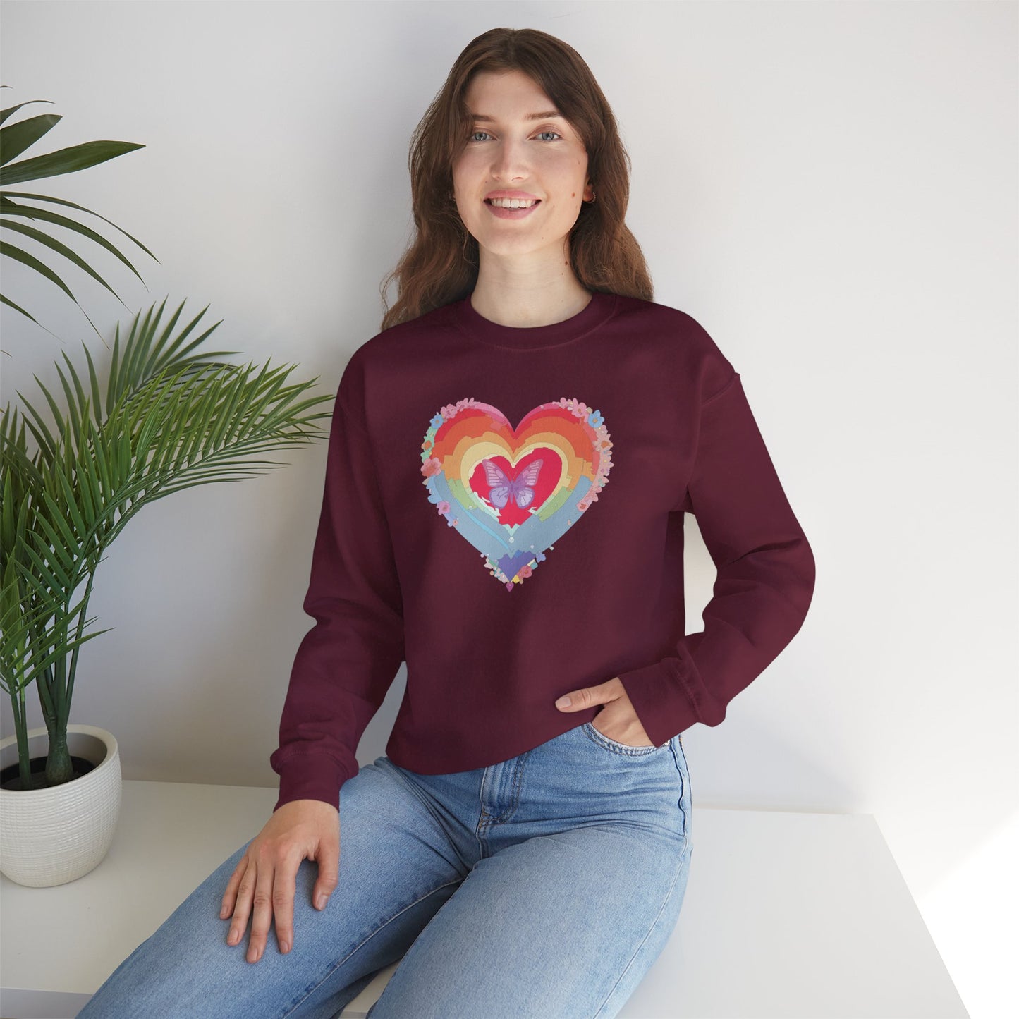 Rainbow Heart Sweatshirt, Floral Heart Sweatshirt, Floral Love Sweatshirt, Valentine's Day Sweatshirt, Rainbow Heart Floral Sweatshirt 116