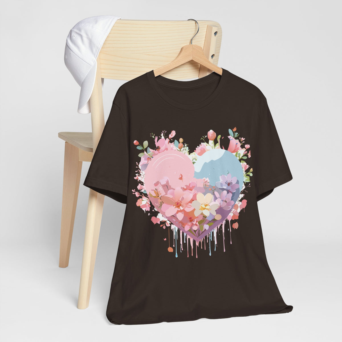 Valentine's Day Graphic Unisex Cotton Bella+Canvas Tee with Floral Art Design d119