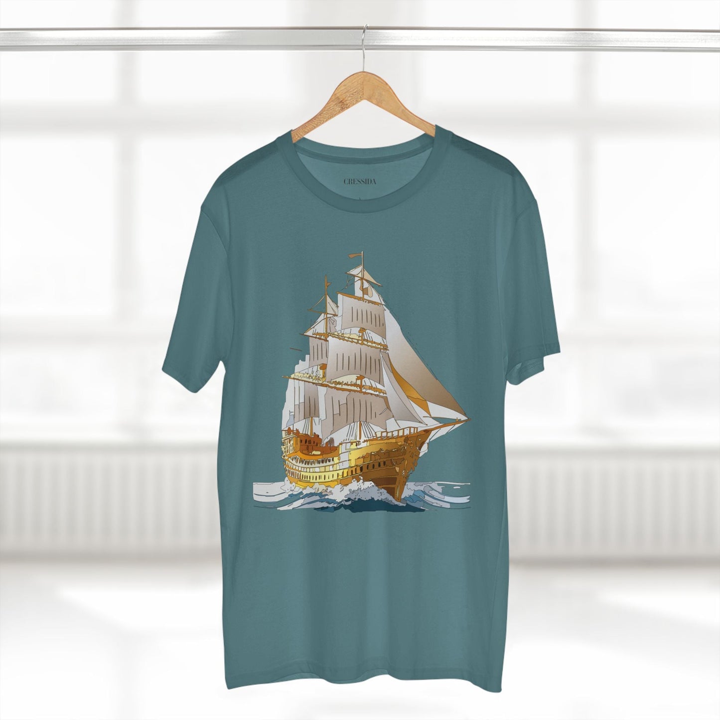 Ship Graphic Unisex 100 Cotton T-Shirt with Gold Frigate Art Design 22