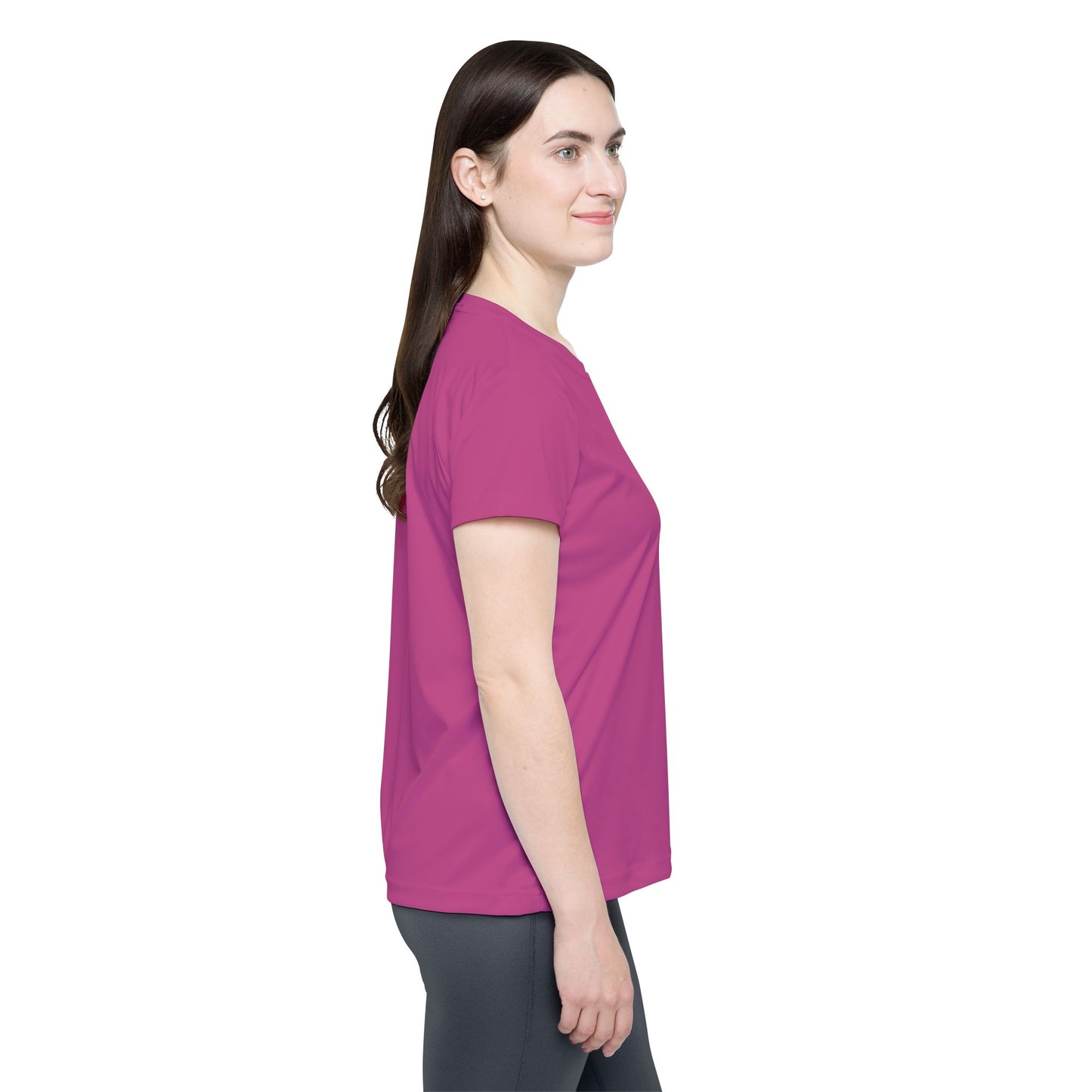 Fuchsia Plum Women's Sports Jersey Short Sleeves 100% Poly Solid Pink Color Print Athletic Tee