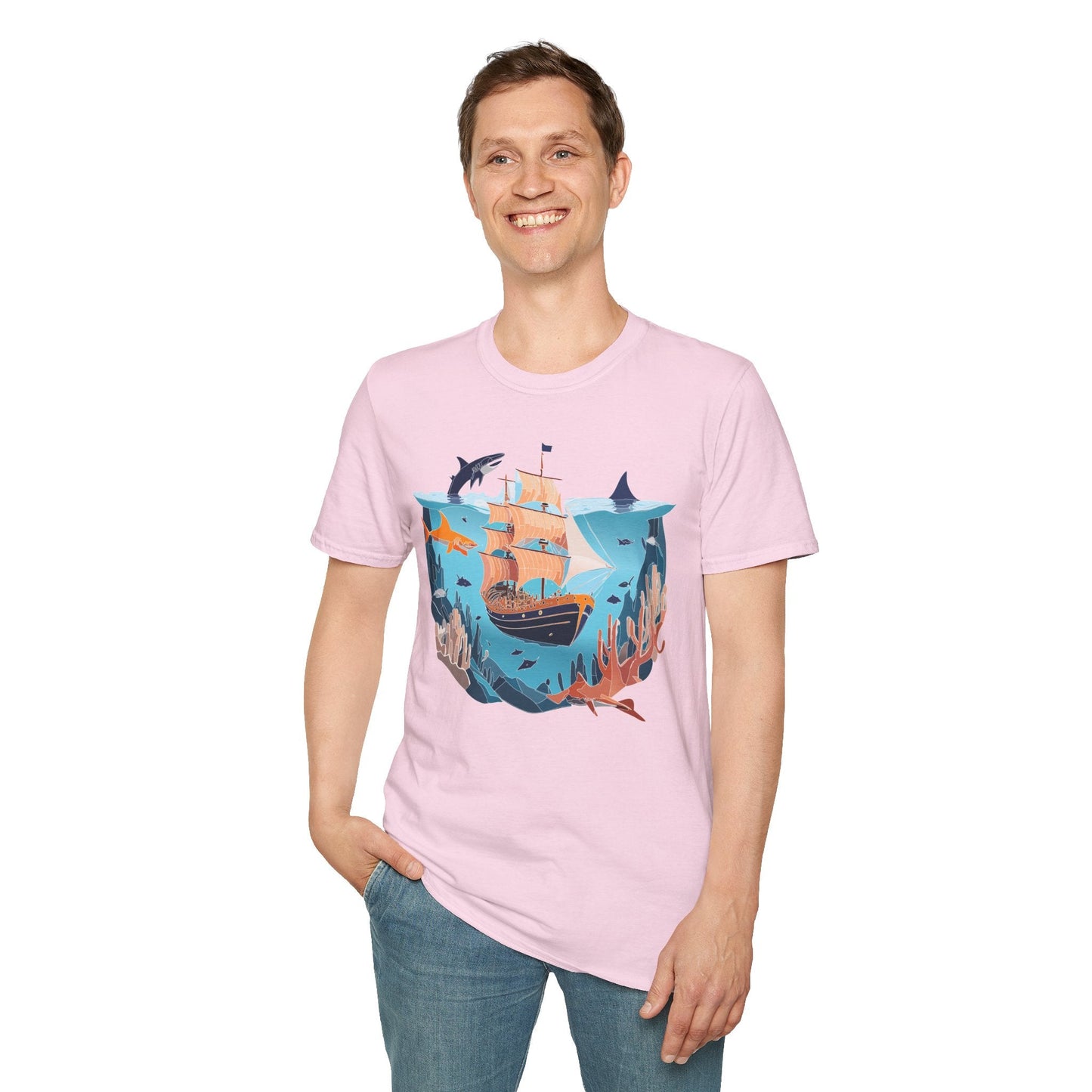 Ocean Tee Shirt Unisex Softstyle 64000 U Boat Design 100 Percent Ring Spun Cotton Tee