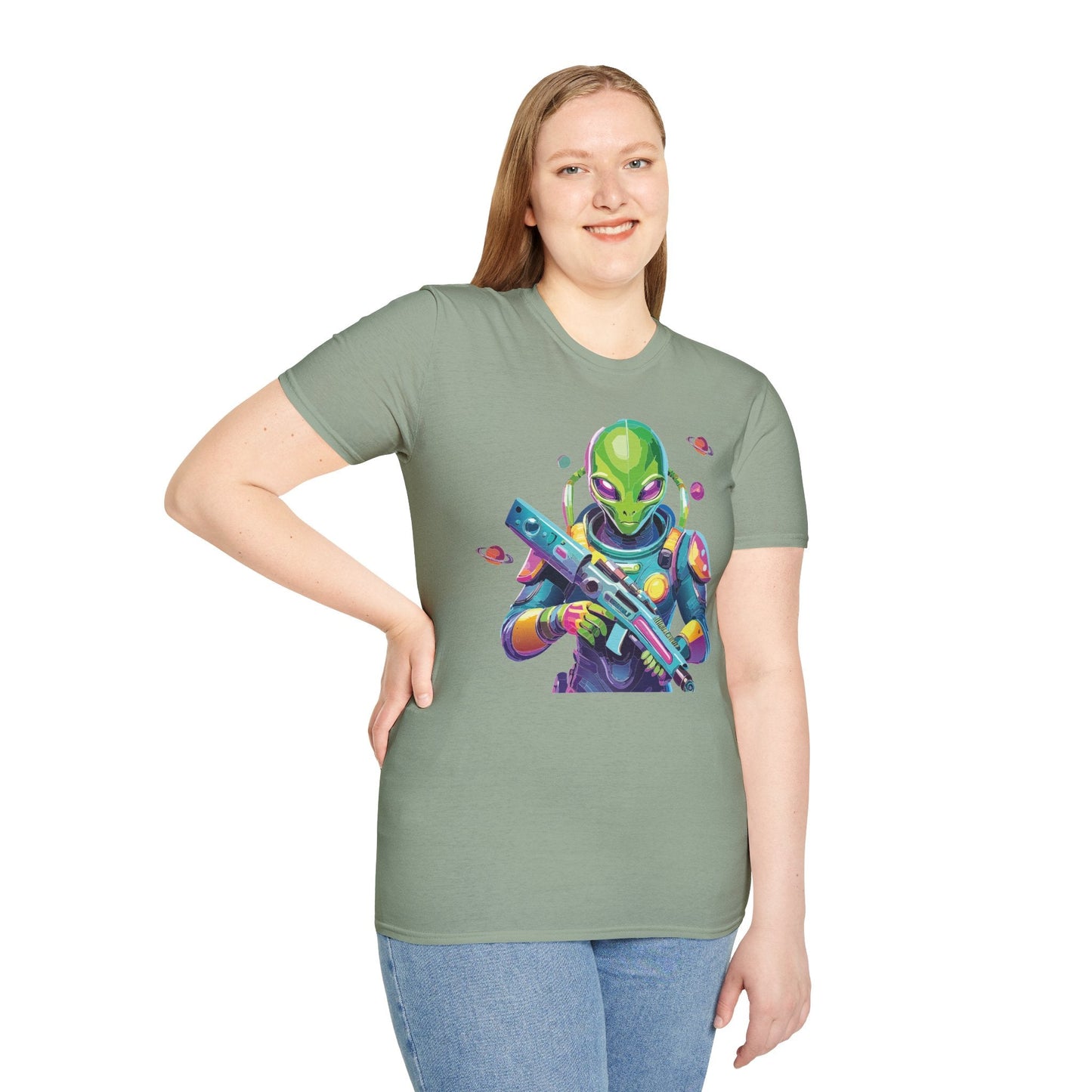 Alien Graphic Unisex Cotton Softstyle UFO Artwork Tee 8