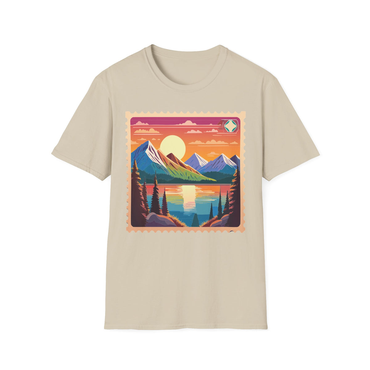Sunset Mountain Lake landscape T-Shirt | retro postcard nature print