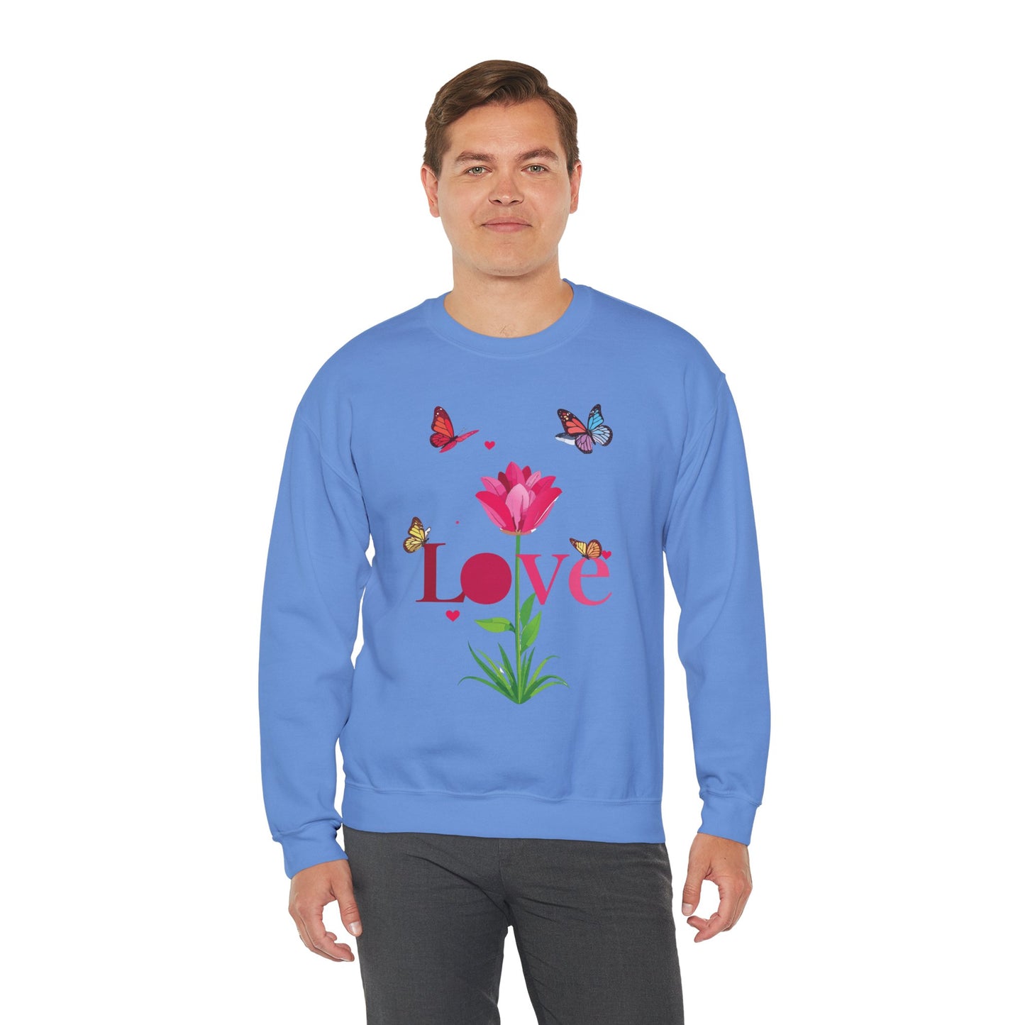 Unisex Floral Love Sweatshirt, Love Floral Sweatshirt, Floral Butterfly Sweatshirt, 50/50 Cotton-Poly Valentine's Day Sweatshirt 02