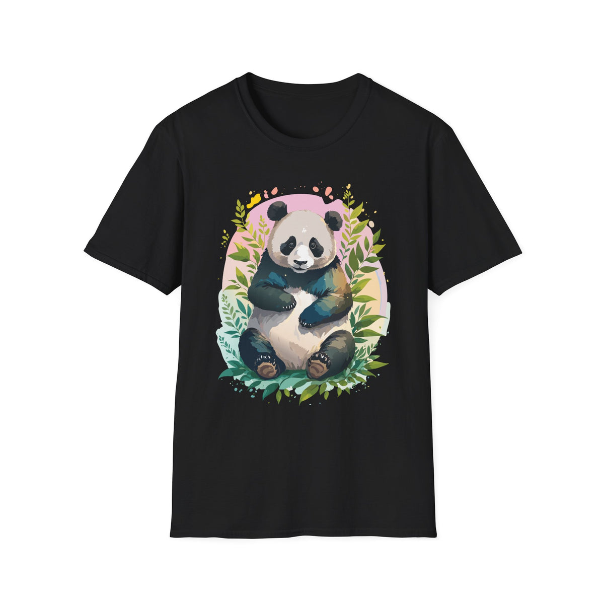 Cute Panda Illustration T-Shirt | Watercolor Bamboo Leaves Tee