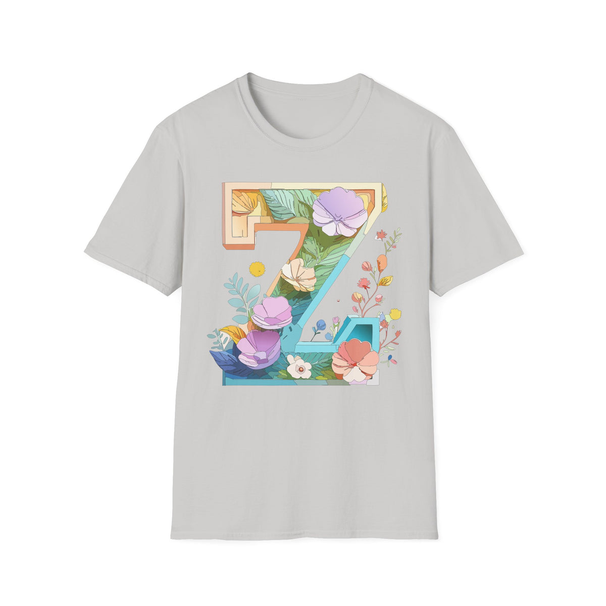 Floral Number 7 T-Shirt | Botanical Letter 7, Flower Initial Tee