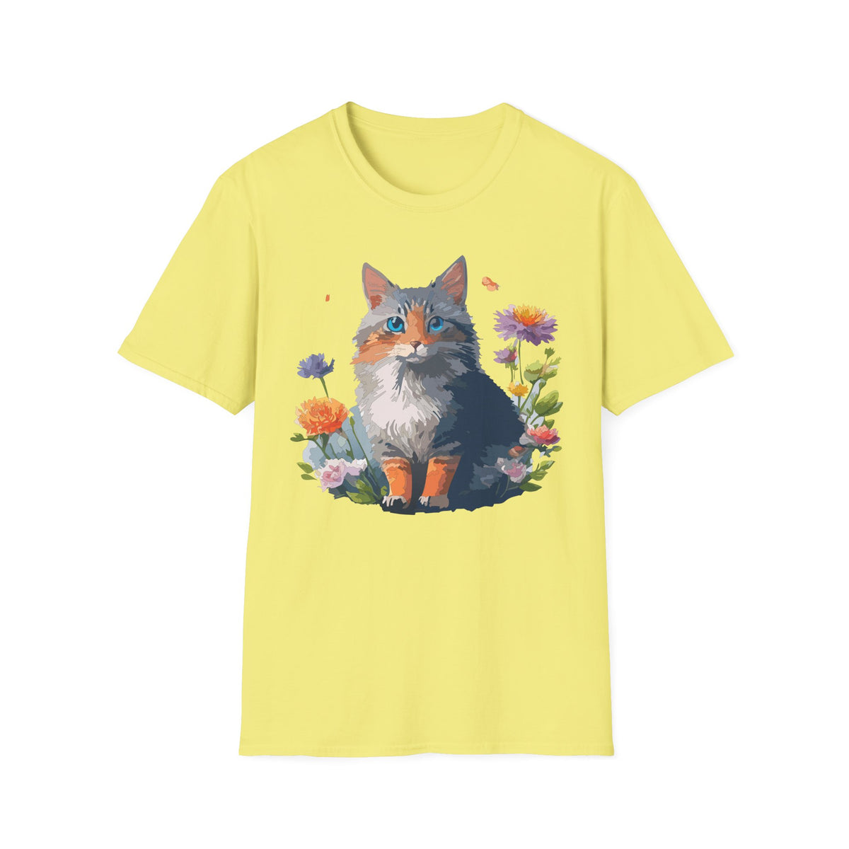 Calico Cat Portrait T-Shirt | Floral Kitten Illustration