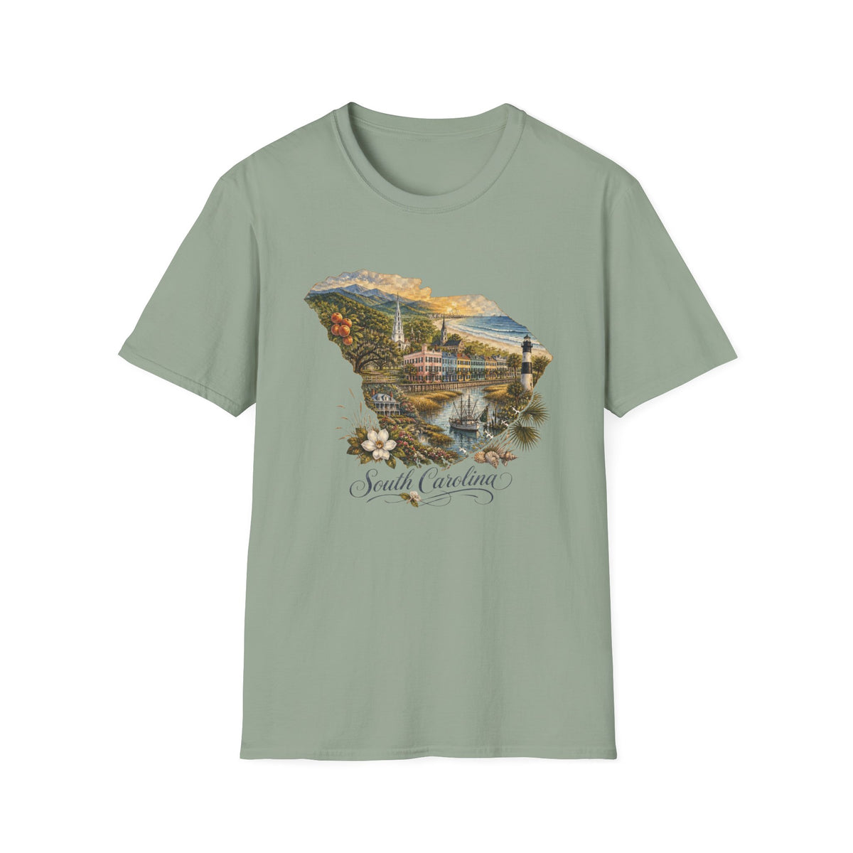 South Carolina State Travel Tourist Graphic Design Unisex 100 Cotton Gildan T-Shirt