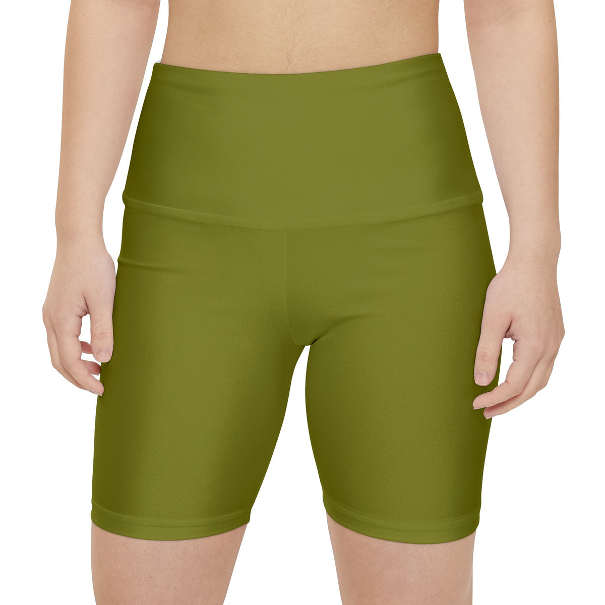 Olive Green Women’s Workout Shorts – High-Waist Biker Athletic Shorts