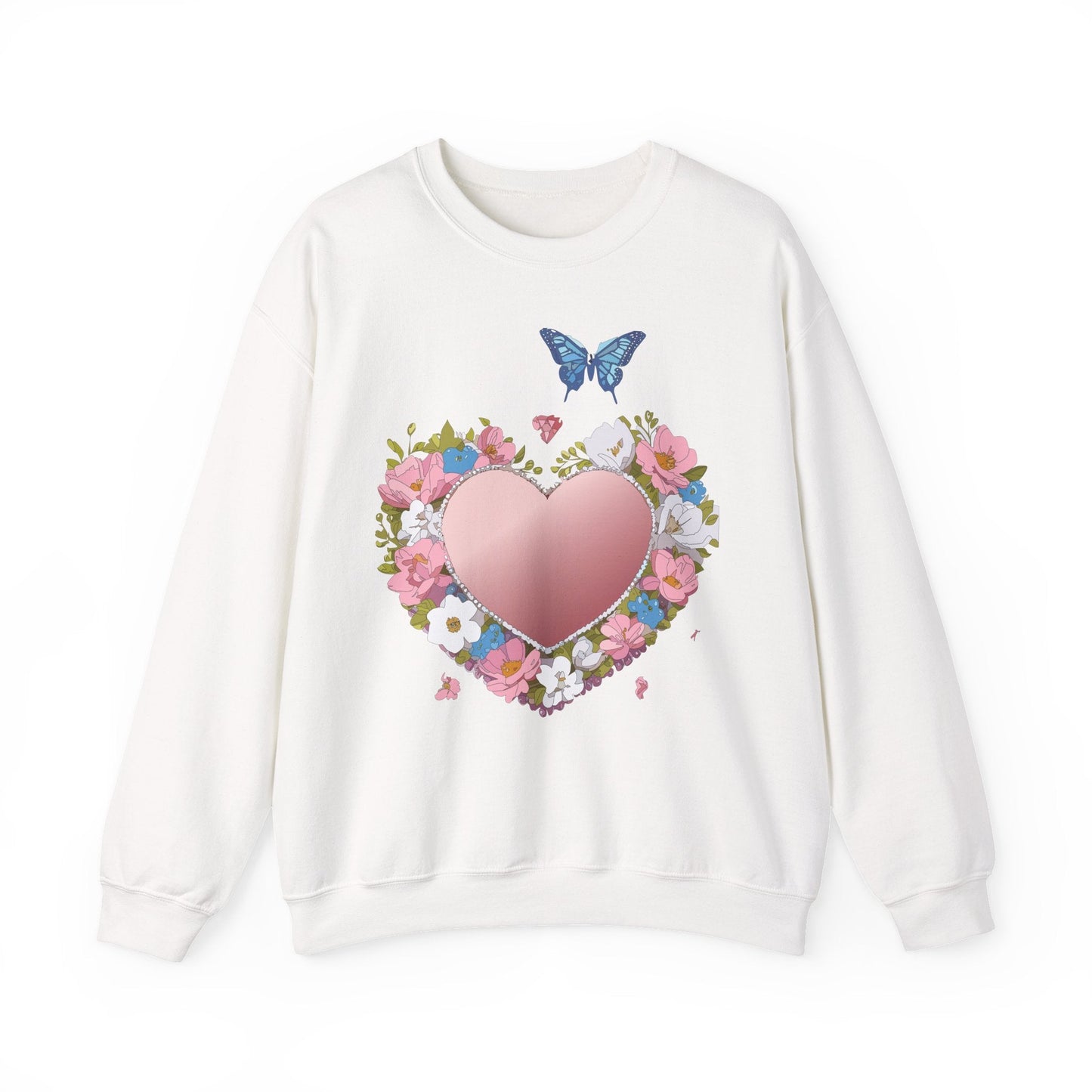 Unisex Floral Heart Sweatshirt Valentines Day Love Crewneck Gildan 18000 50/50 Cotton Polyester