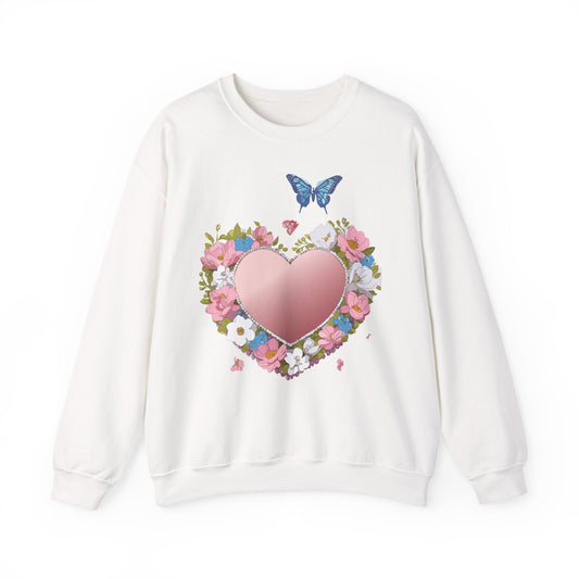 Unisex Floral Heart Sweatshirt Valentines Day Love Crewneck Gildan 18000 50/50 Cotton Polyester