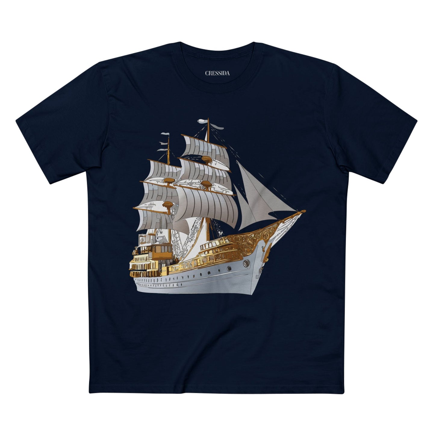 Ship Graphic Unisex 100 Cotton T-Shirt with Gold Frigate Art Design 5