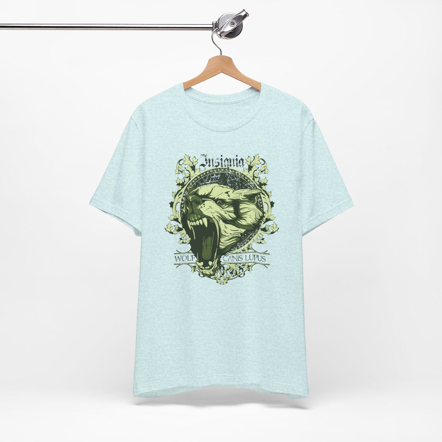 Howling Wolf Skull Tee Gothic Vintage Crest, Green Graphic Shirt Art-54