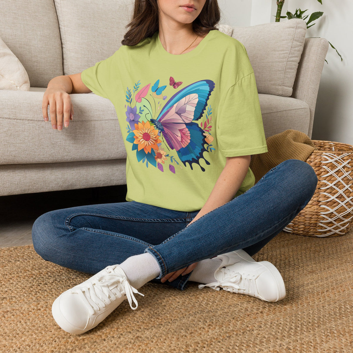Watercolor Butterfly Floral Graphic Design Unisex 100 Cotton Gildan T-Shirt