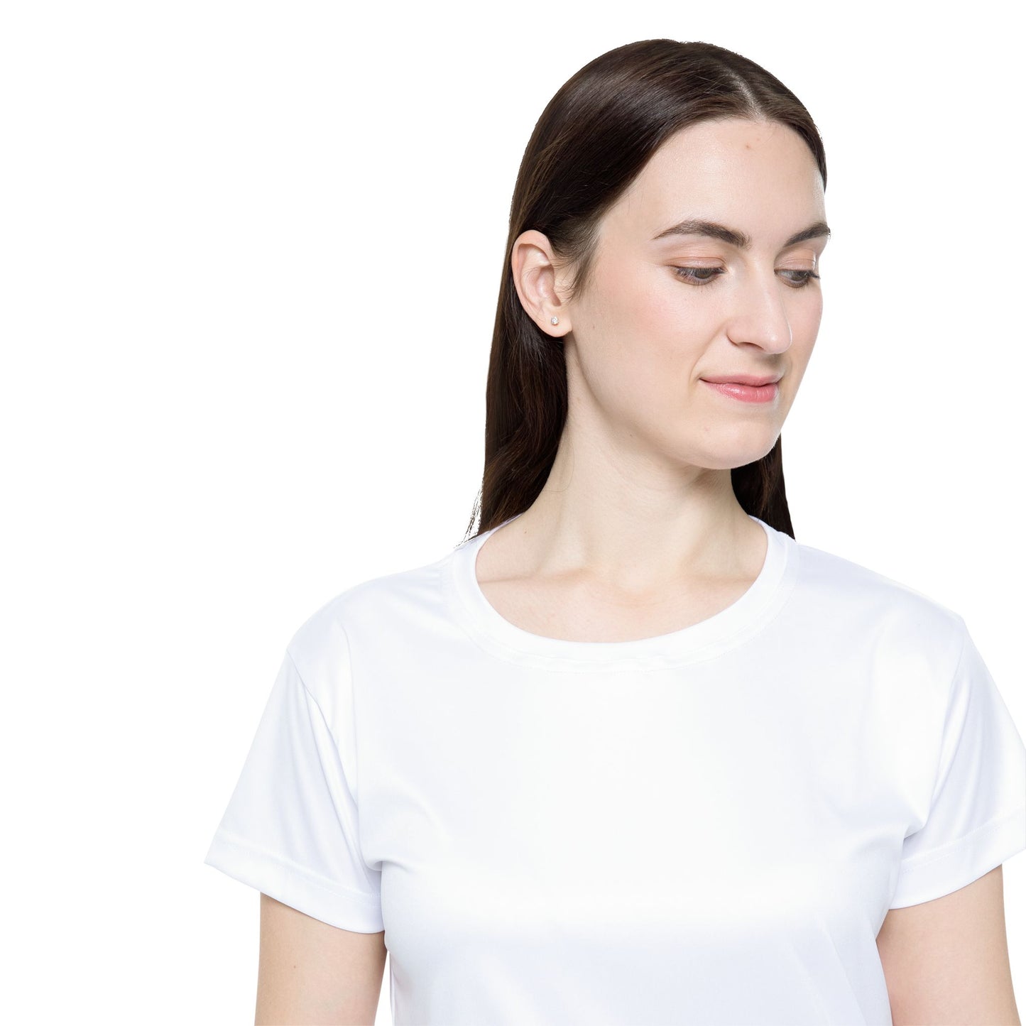 True White Color Print Women's Sports Jersey Short Sleeves Poly Athletic Tee
