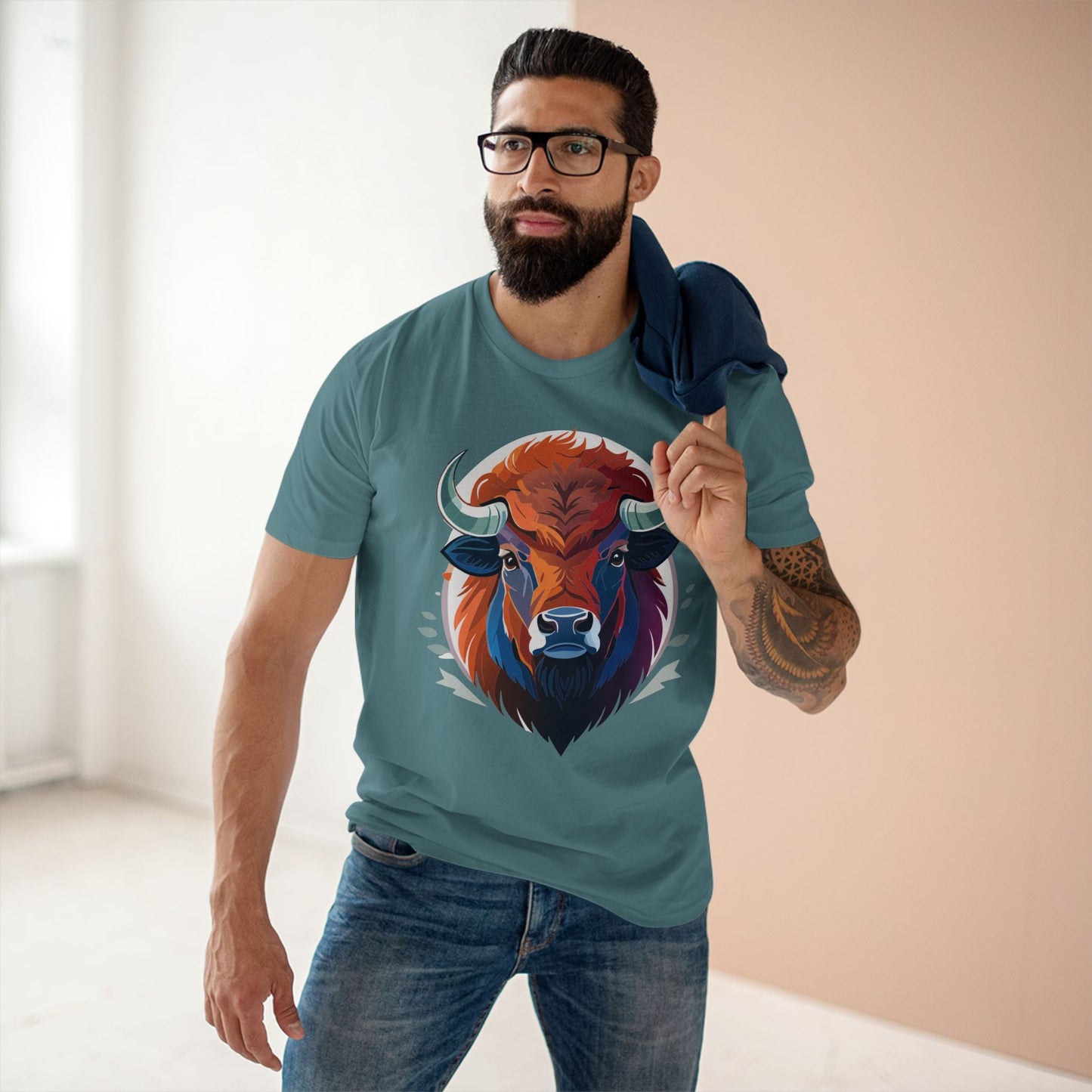 Bison Animal Shirt Unisex Premium Cotton Tee With Original Art Design From Retro2Nova Art Collection Edition