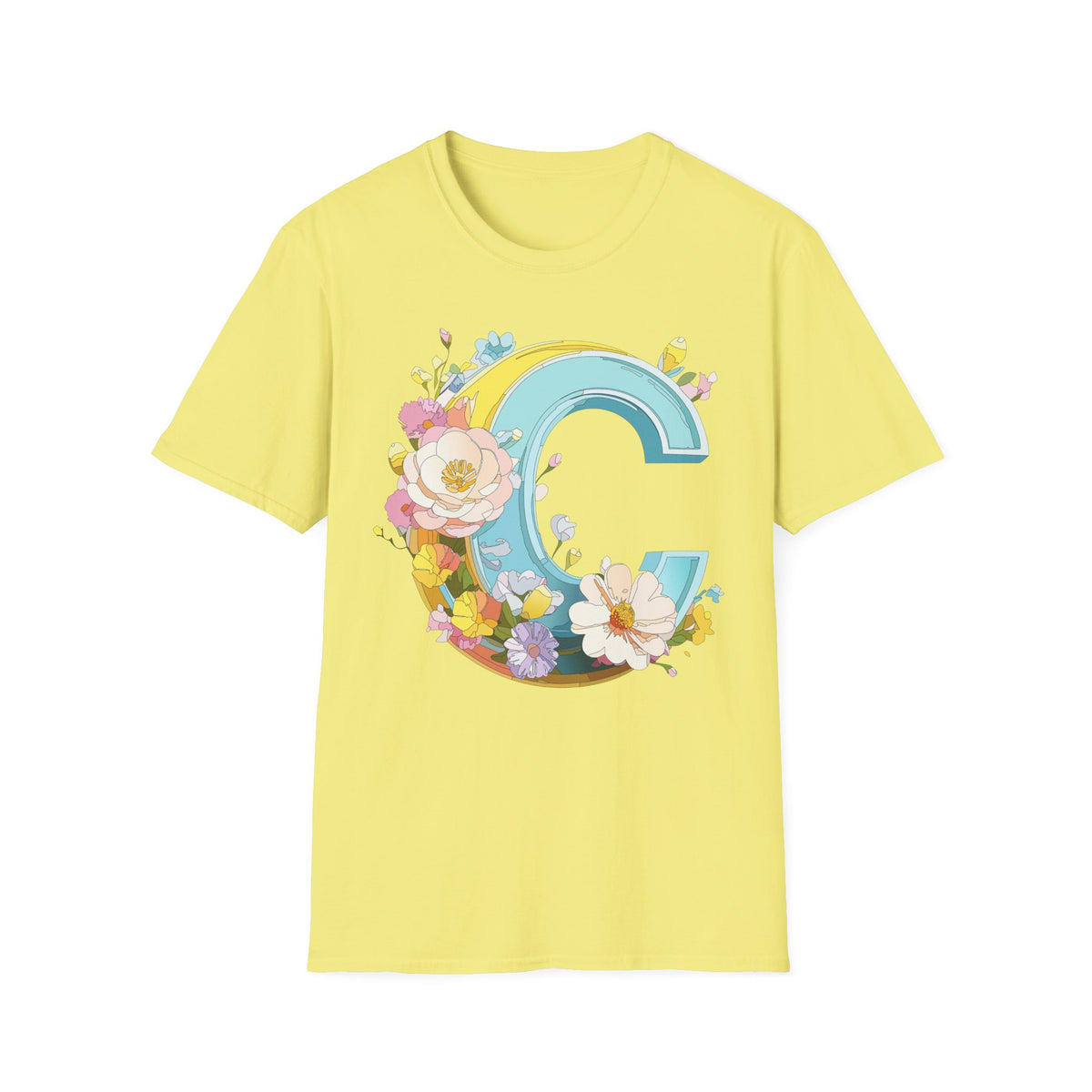Floral Letter C T-Shirt | Vintage Botanical Initial Tee