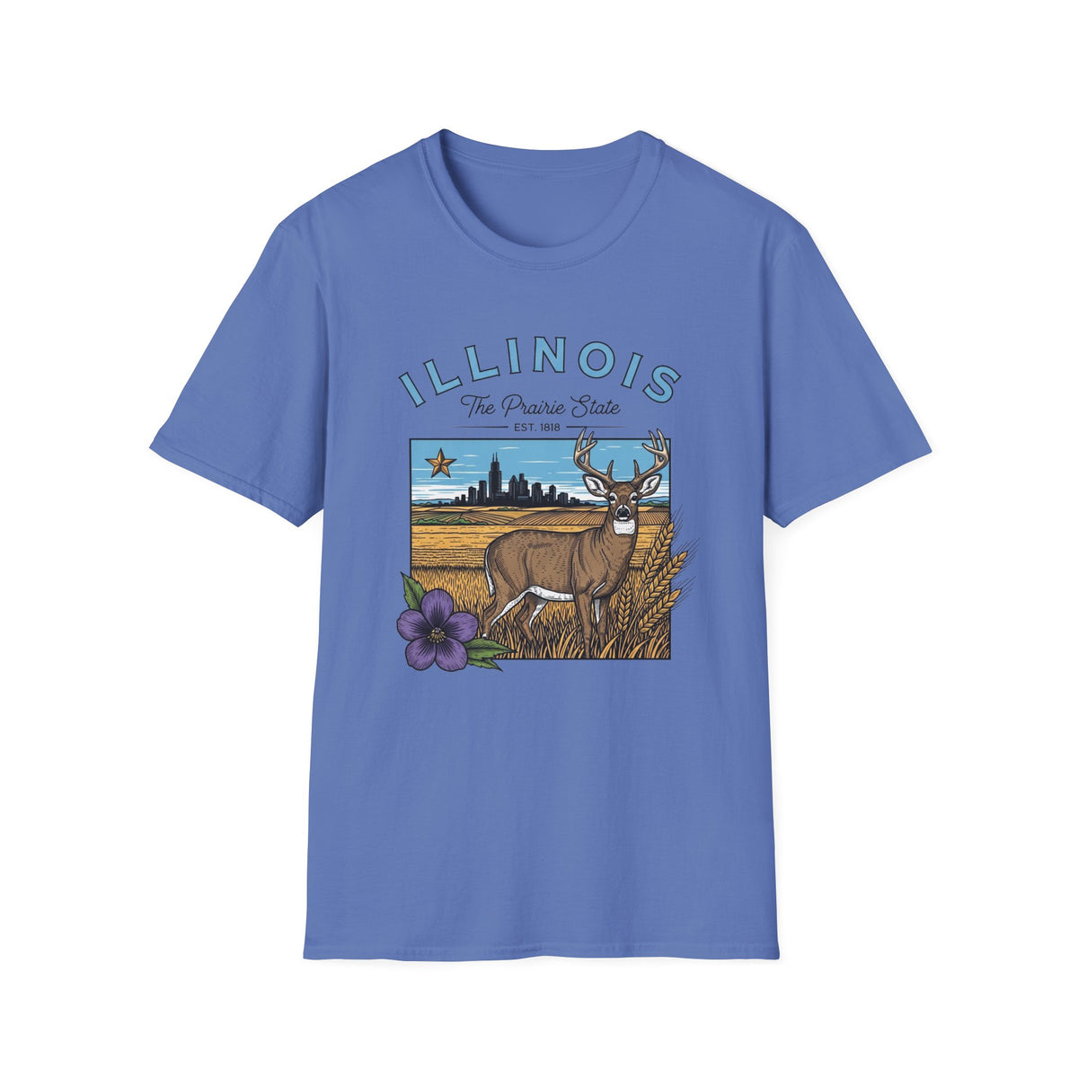 Illinois Deer State T-Shirt — The Prairie State Travel Tourist Graphic Design Unisex 100 Cotton Gildan T-Shirt