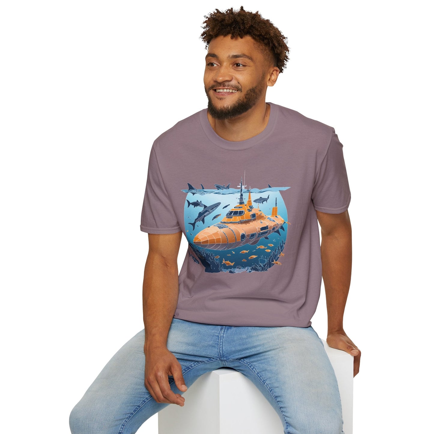 Ocean Graphic Tee Shirt Unisex Softstyle 64000 Gildan Lightweight Breathable Ocean Design U Boat