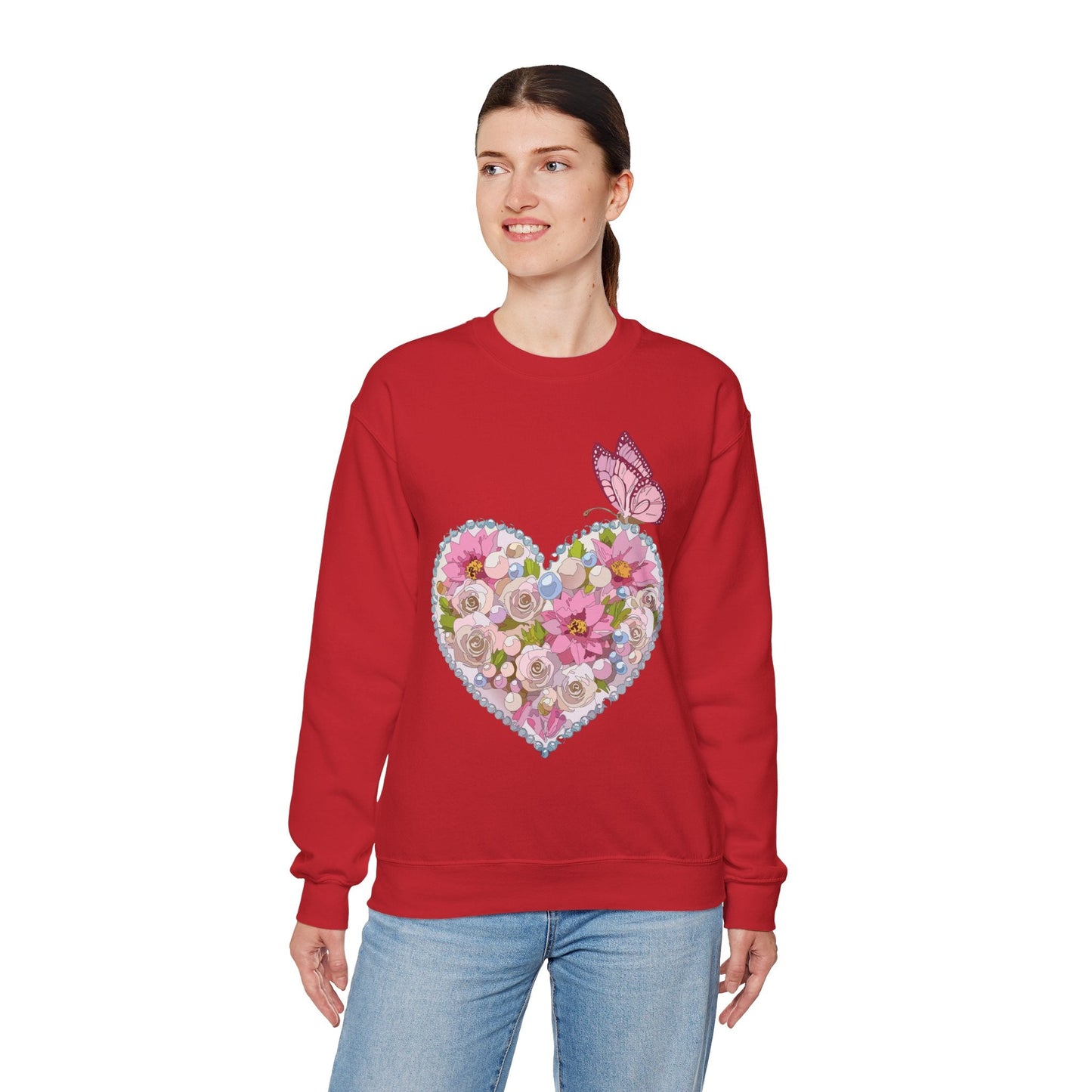 Floral Heart Sweatshirt Unisex Heavy Blend Crewneck 50 Cotton 50 Polyester Valentine's Day