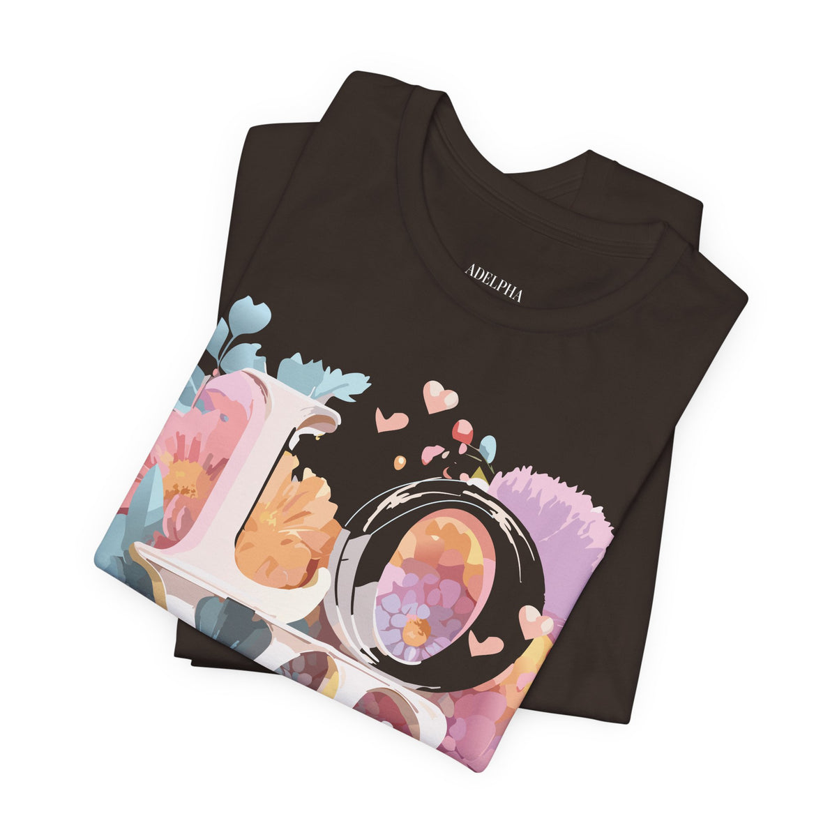 Valentine's Day Graphic Unisex Cotton Bella+Canvas Tee with Floral Art Design d123