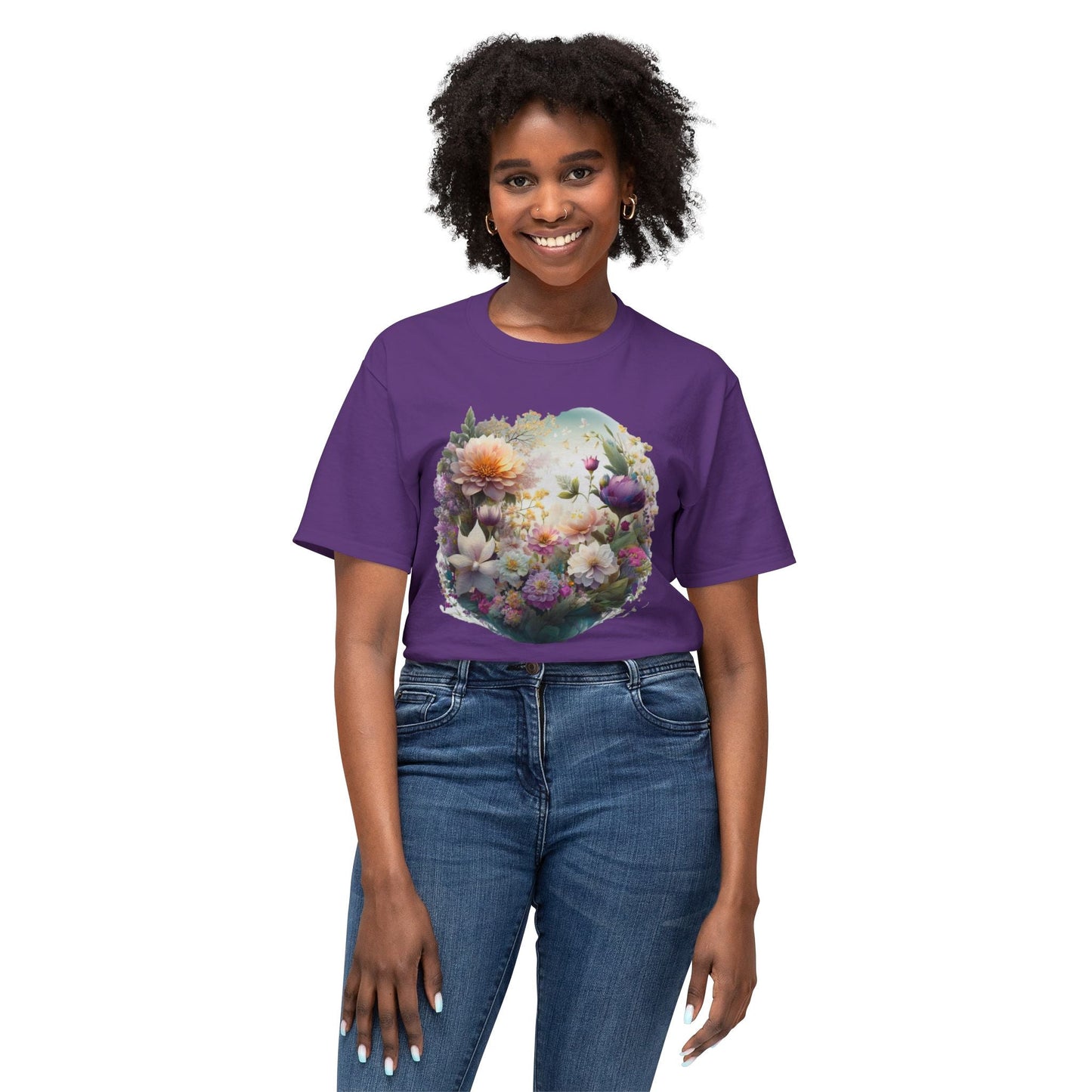 Unisex Floral Art T Shirt With Vintage Flower Print On 100 Percent HD Cotton Tee Made In USA
