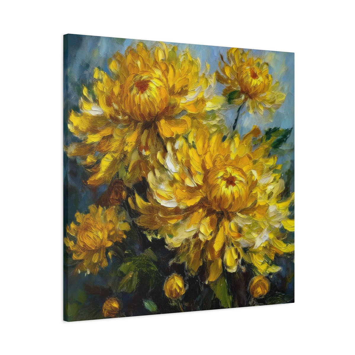 Chrysanthemums Print Canvas, Floral Oil Paint Print 20x20, 24x24, 30x30, 32x32, 36x36 Art Design Pine-Wood Inner Frame MC-163