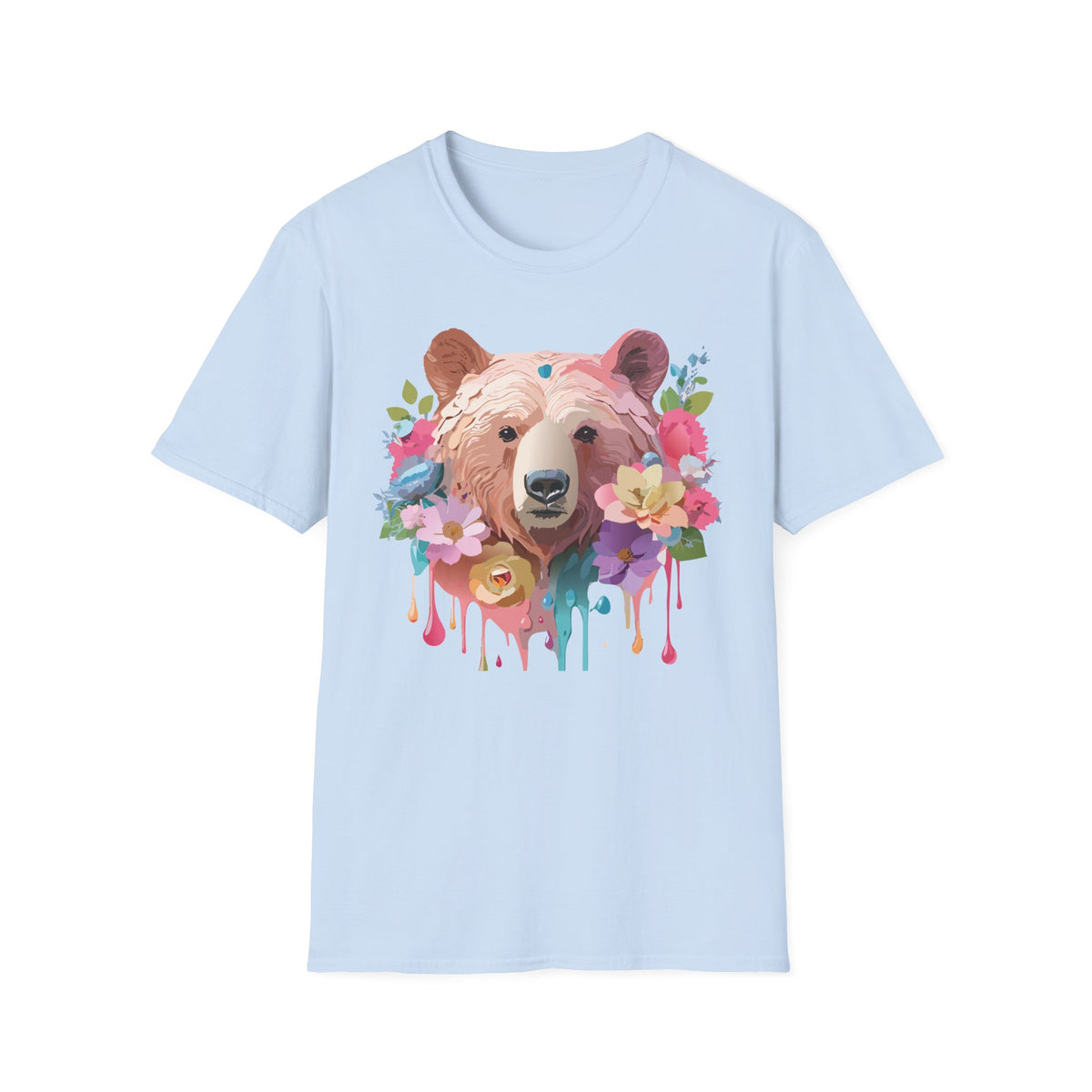 Floral Bear Portrait T-Shirt | Watercolor Flower Bear Tee