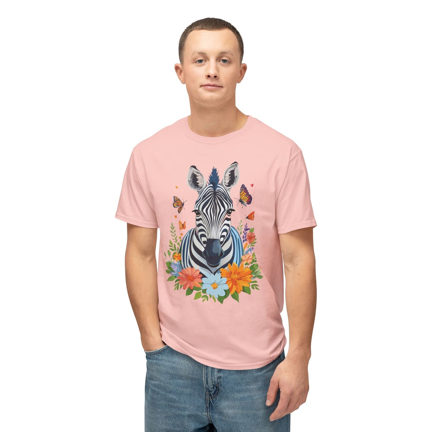 Zebra Art Print T Shirt Unisex Cotton Tee With Floral Design Vintage Zebra Theme