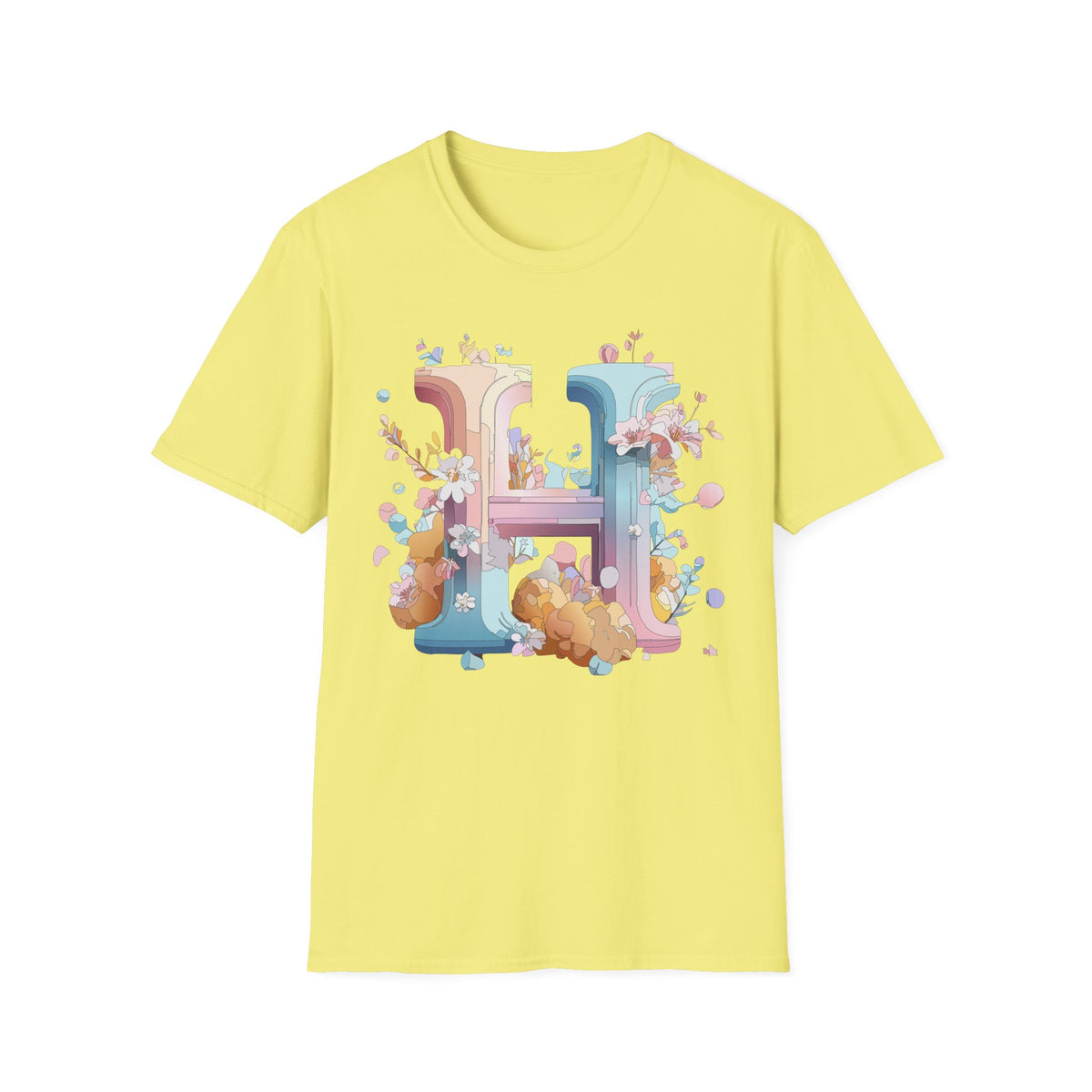 Floral Letter H T-Shirt | Pastel Botanical Monogram Tee