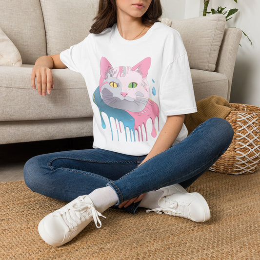 Colorful Drip Cat Artwork T-Shirt | Heterochromatic Eyes, Painterly Design