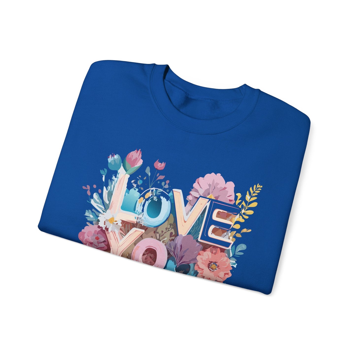 Floral Love Sweatshirt Unisex Heavy Blend Crewneck Valentine Day Flower Print Cozy Fleece Warm Gift