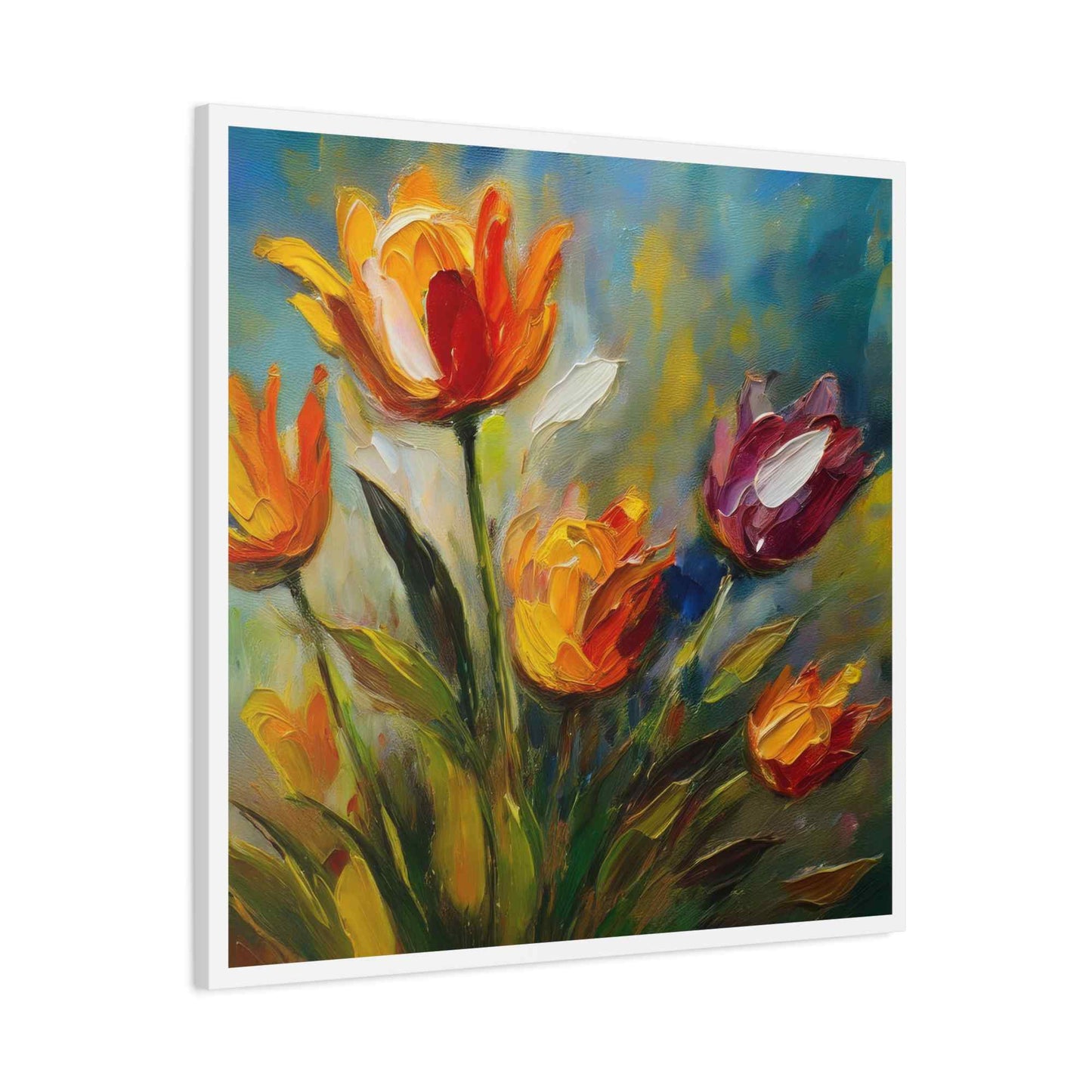 Tulips Print Canvas, Floral Oil Paint Print 20x20, 24x24, 30x30, 32x32, 36x36 Art Design Pine-Wood Inner Frame MC-146