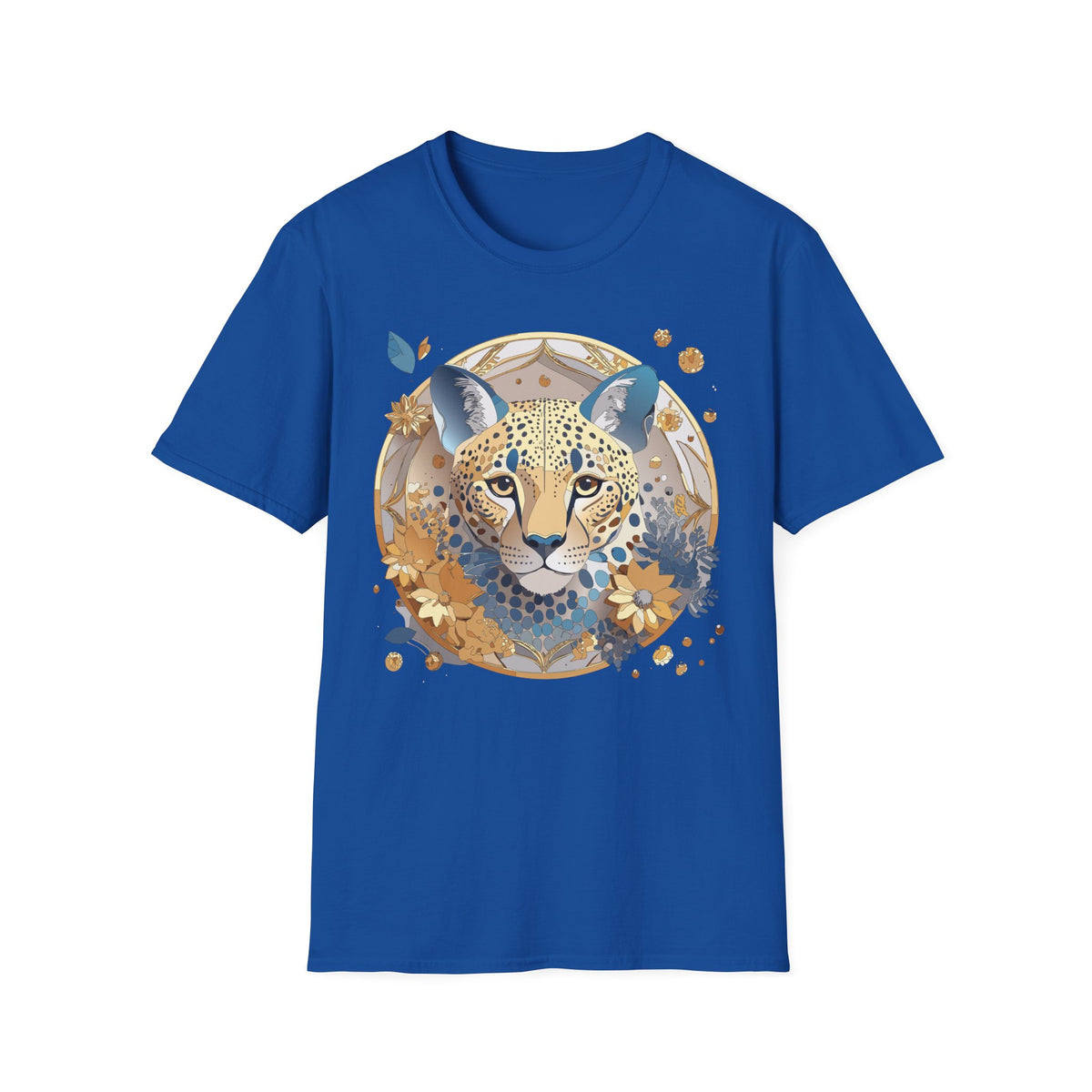Floral Leopard Face T-Shirt | Botanical Cheetah Portrait Tee