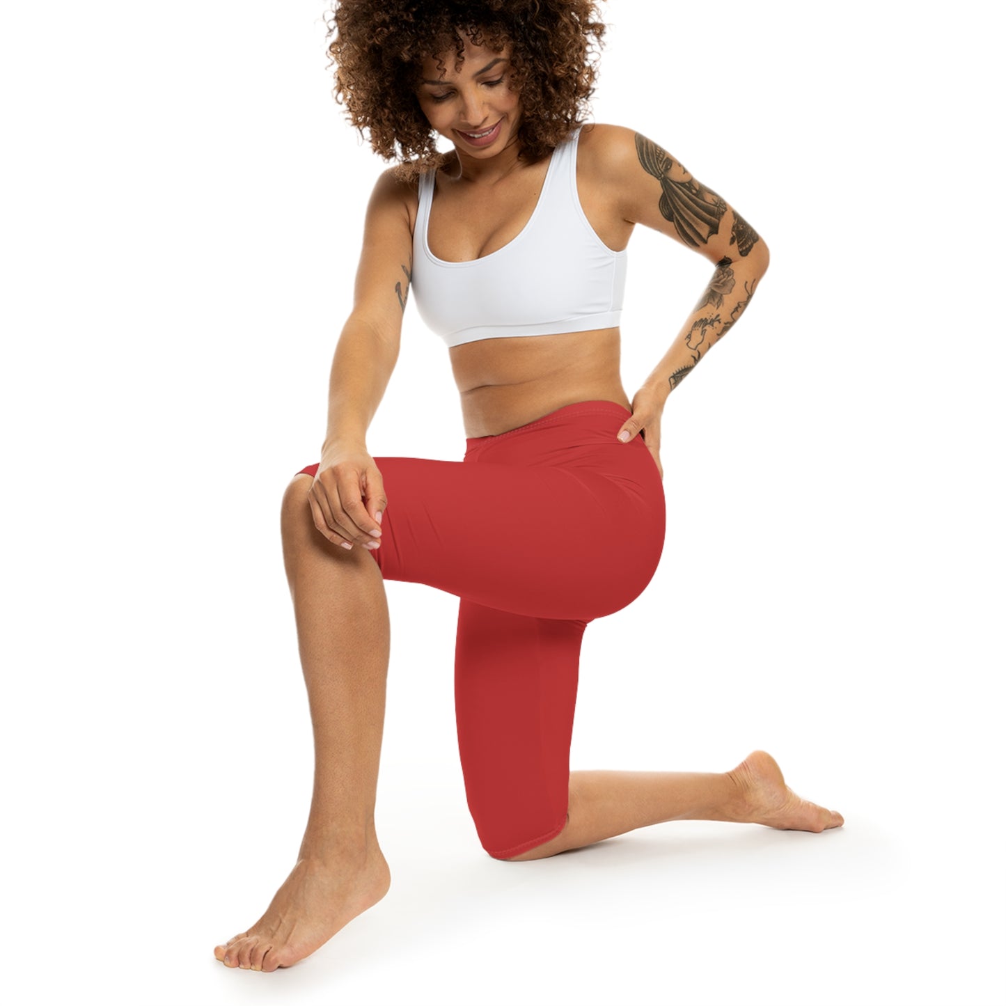 Tomato Jam Color Women's Brushed Suede Poly Span Casual Capri Leggings XS-2XL