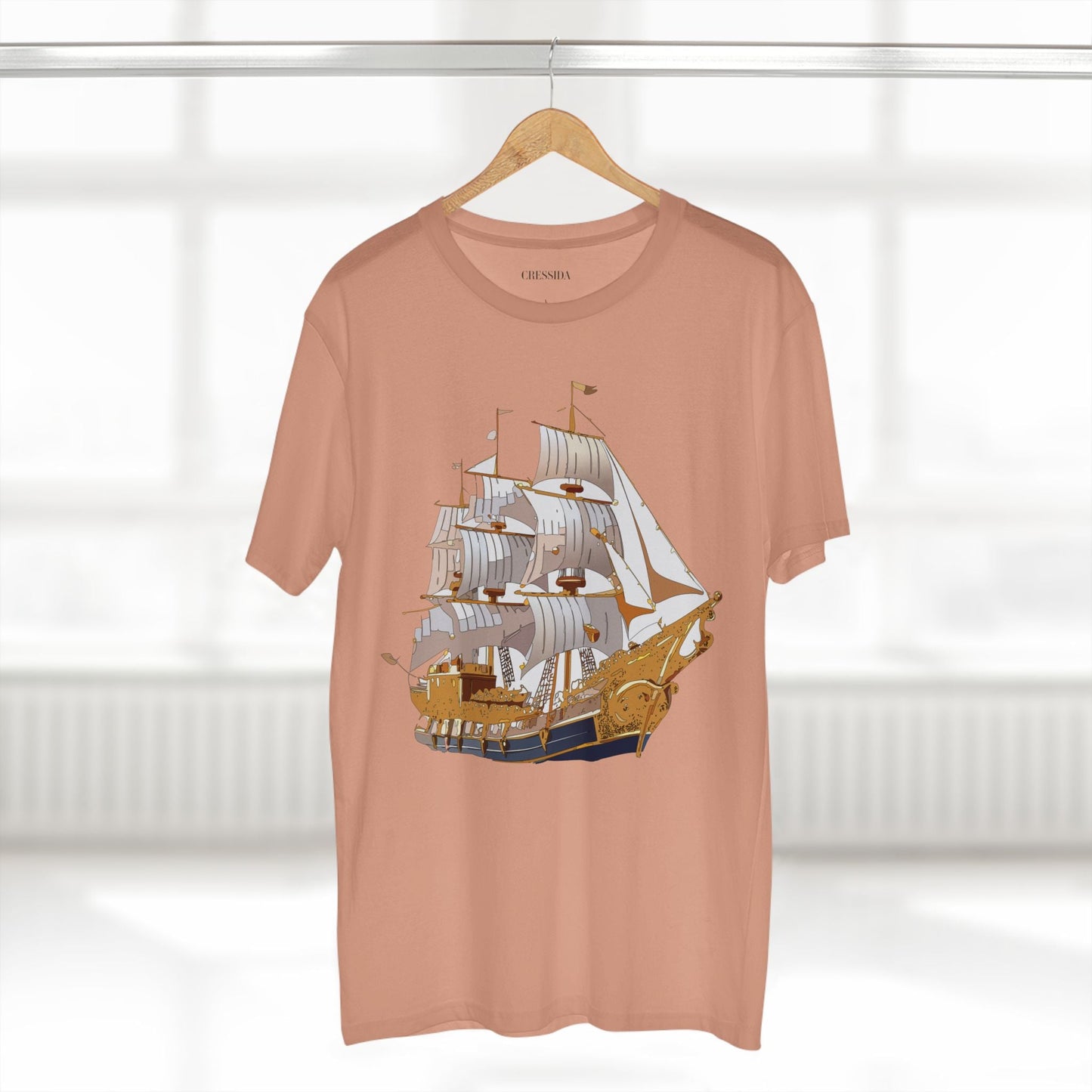 Ship Graphic Unisex 100 Cotton T-Shirt with Gold Frigate Art Design 2