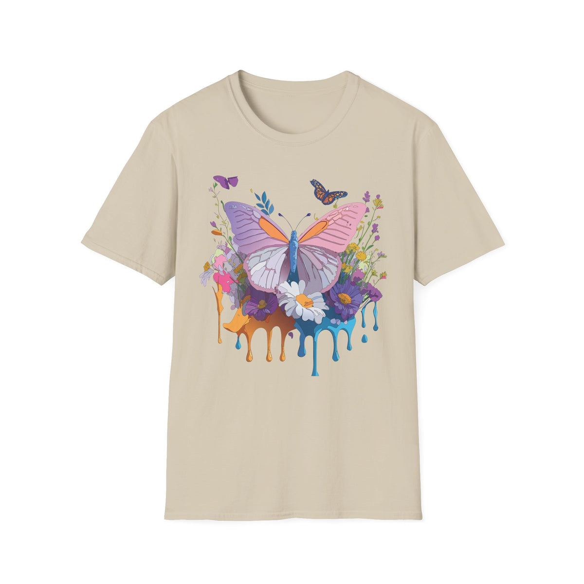 Butterfly Watercolor Drip T-Shirt — Pastel Floral Butterfly Graphic Design Unisex 100 Cotton Gildan T-Shirt