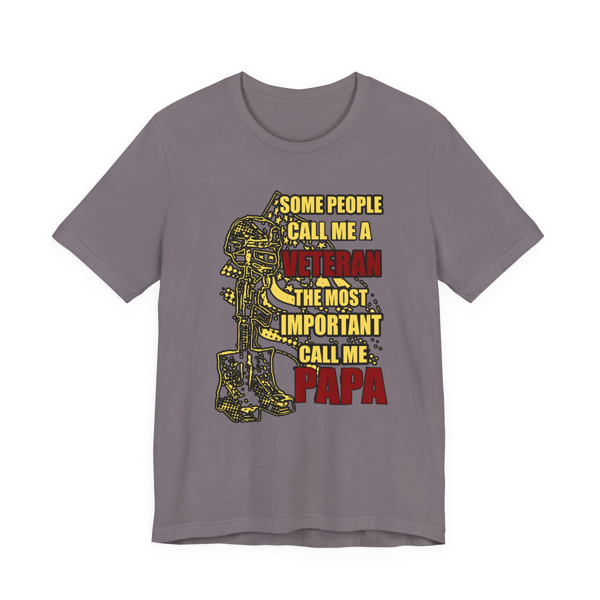 Veteran Papa Graphic Tee | Military Tribute Boots & Helmet Design Unisex Cotton v58