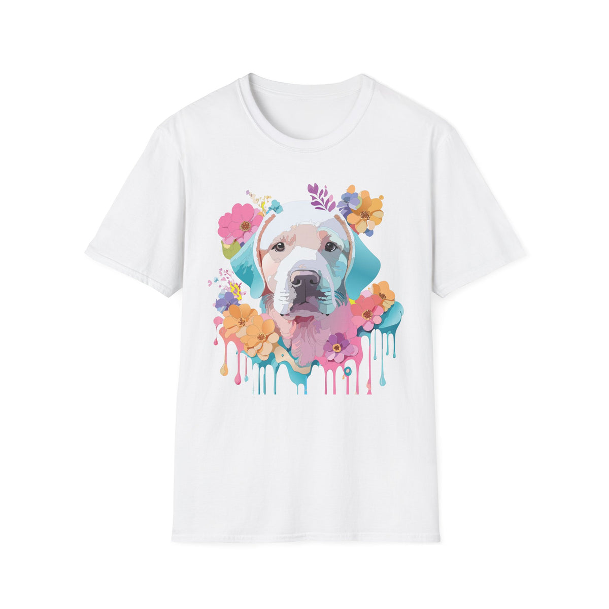 Colorful Pitbull Portrait T-Shirt | Floral Dog Art, Watercolor Drip